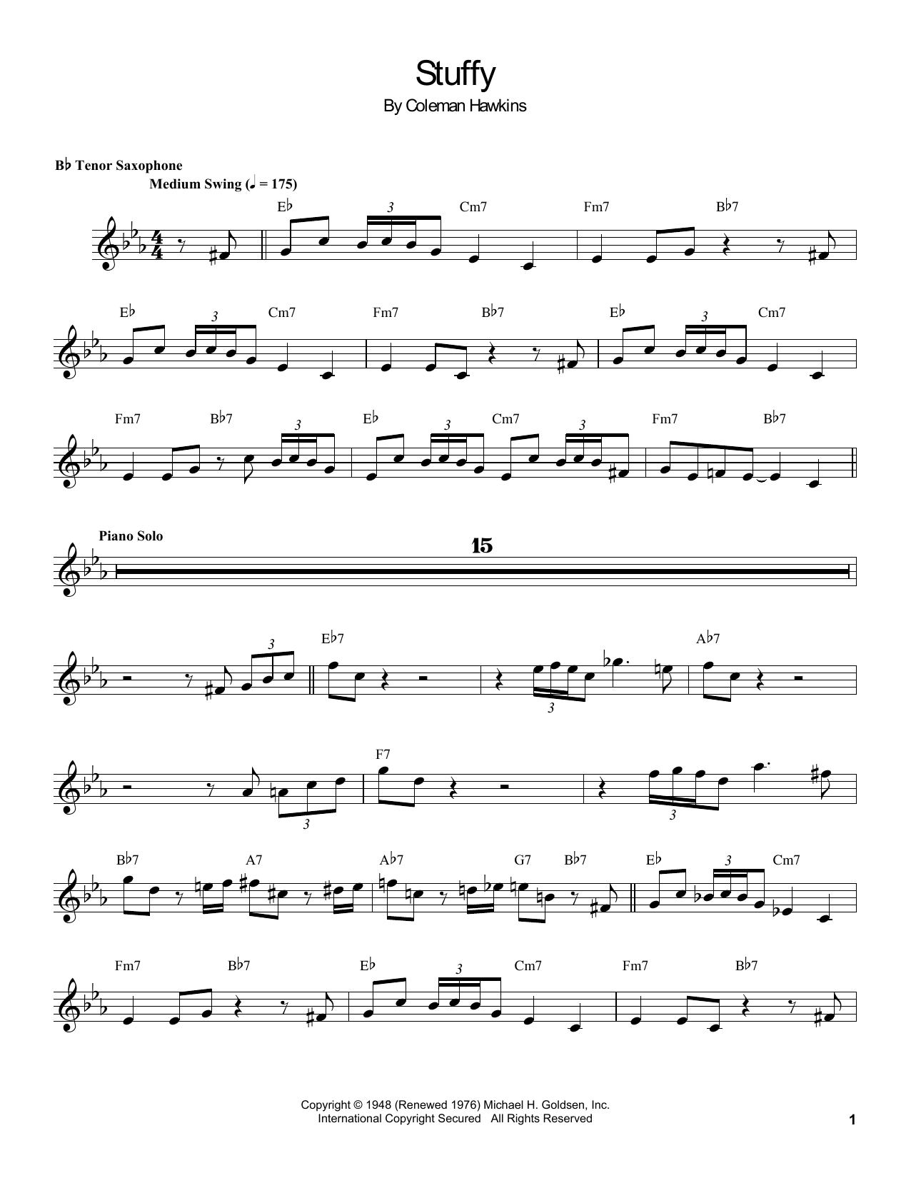 Download Coleman Hawkins Stuffy Sheet Music and learn how to play Real Book – Melody & Chords PDF digital score in minutes