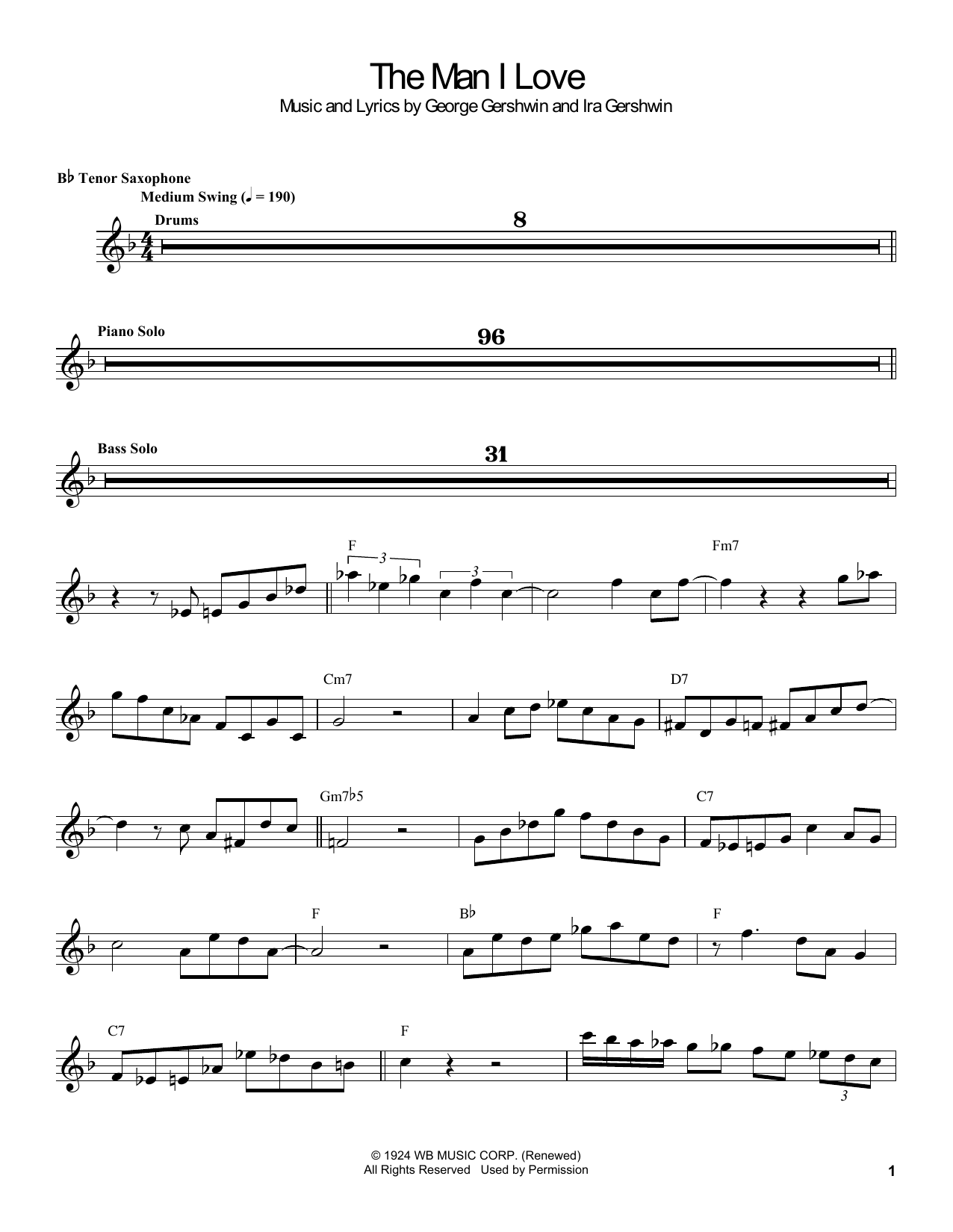 Download Coleman Hawkins The Man I Love Sheet Music and learn how to play Tenor Sax Transcription PDF digital score in minutes