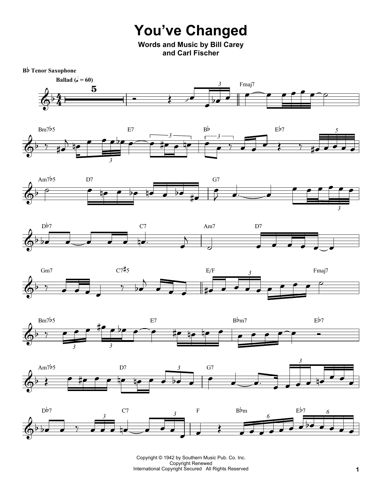 Download Coleman Hawkins You've Changed Sheet Music and learn how to play Tenor Sax Transcription PDF digital score in minutes