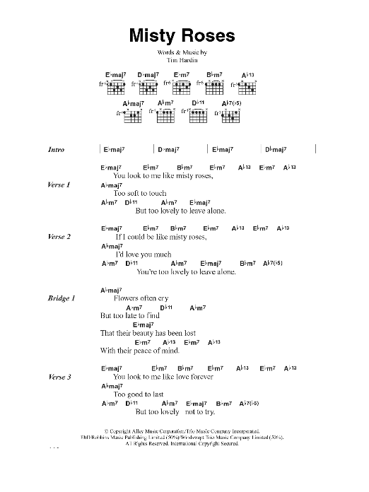 Download Colin Blunstone Misty Roses Sheet Music and learn how to play Lyrics & Chords PDF digital score in minutes