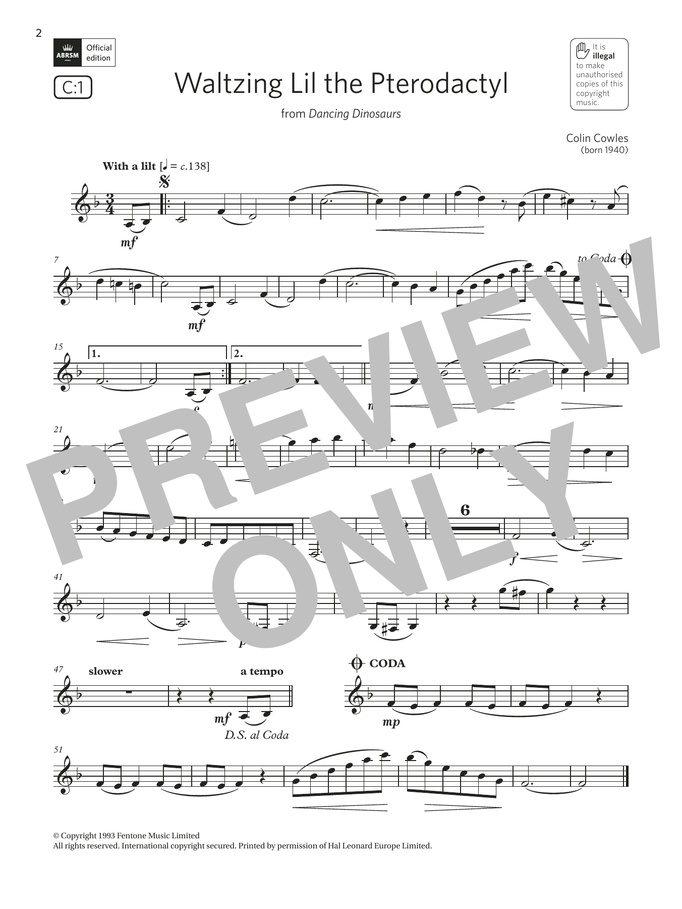 Download Colin Cowles Waltzing Lil the Pterodactyl (Grade 3 List C1 from the ABRSM Clarinet syllabus f Sheet Music and learn how to play Clarinet Solo PDF digital score in minutes