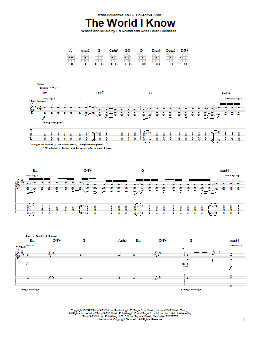 Download Collective Soul The World I Know Sheet Music and learn how to play Guitar Lead Sheet PDF digital score in minutes