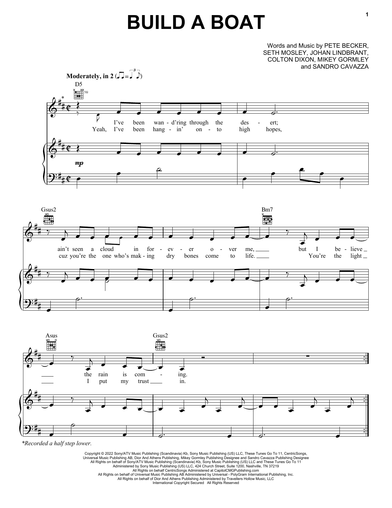 Download Colton Dixon Build A Boat Sheet Music and learn how to play Piano, Vocal & Guitar Chords (Right-Hand Melody) PDF digital score in minutes