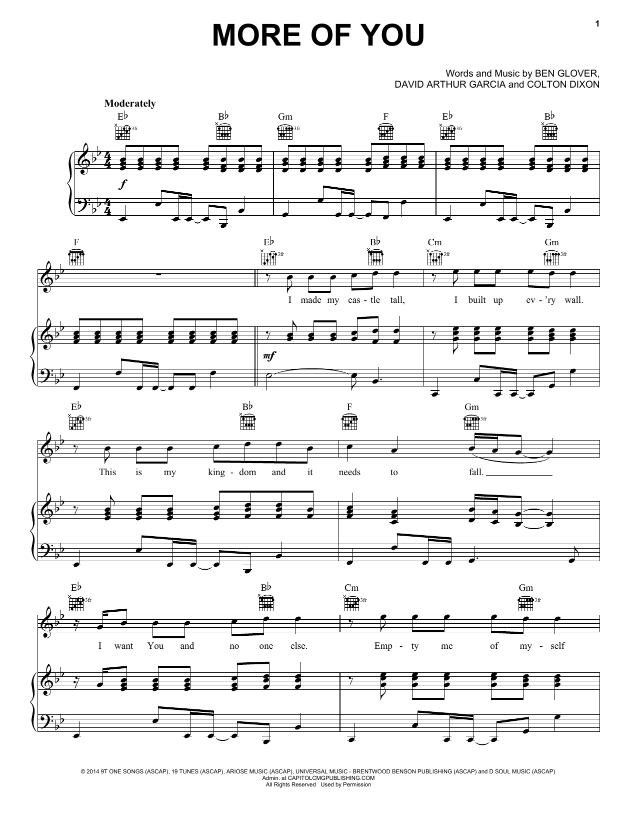 Download Ben Glover More Of You Sheet Music and learn how to play Piano, Vocal & Guitar (Right-Hand Melody) PDF digital score in minutes