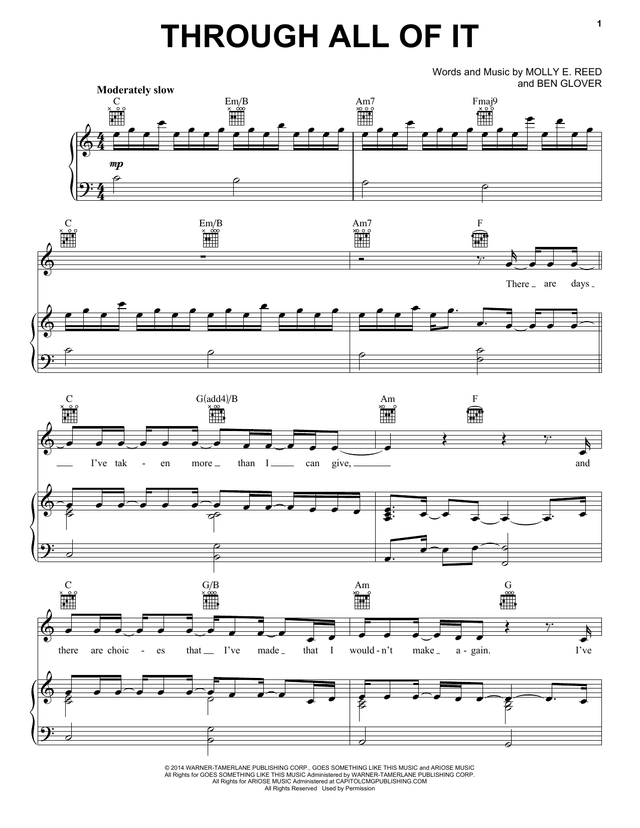 Download Colton Dixon Through All Of It Sheet Music and learn how to play Piano, Vocal & Guitar (Right-Hand Melody) PDF digital score in minutes