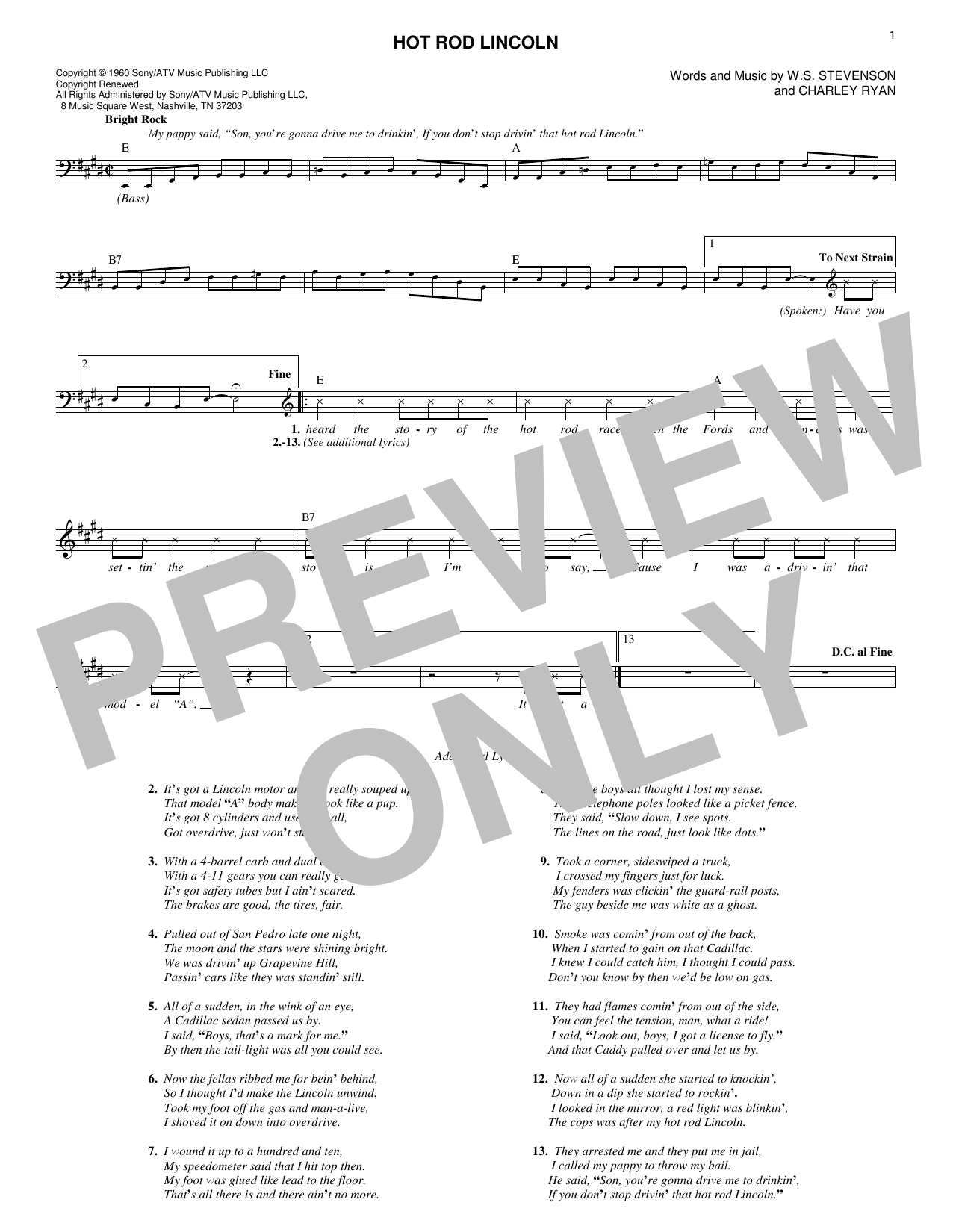 Download Commander Cody Hot Rod Lincoln Sheet Music and learn how to play Melody Line, Lyrics & Chords PDF digital score in minutes