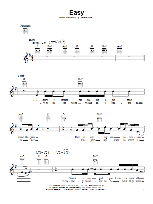 Download Commodores Easy Sheet Music and learn how to play Lyrics & Chords PDF digital score in minutes