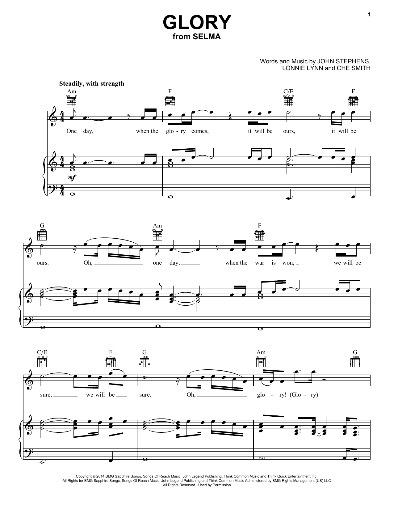 Download Common & John Legend Glory Sheet Music and learn how to play Easy Piano PDF digital score in minutes