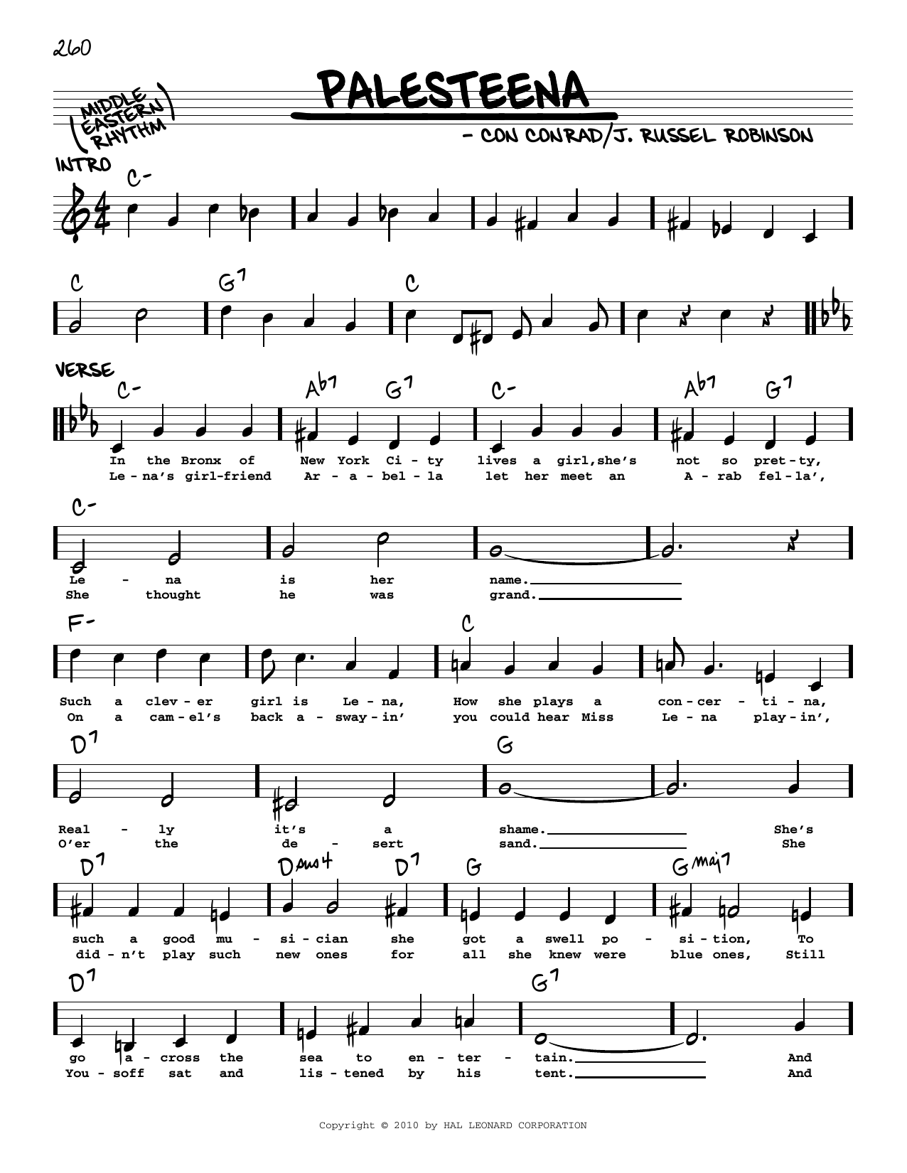 Download Con Conrad Palesteena (arr. Robert Rawlins) Sheet Music and learn how to play Real Book – Melody, Lyrics & Chords PDF digital score in minutes