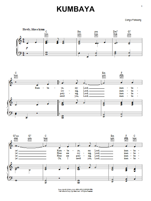 Download Congan Folksong Kumbaya Sheet Music and learn how to play Melody Line, Lyrics & Chords PDF digital score in minutes
