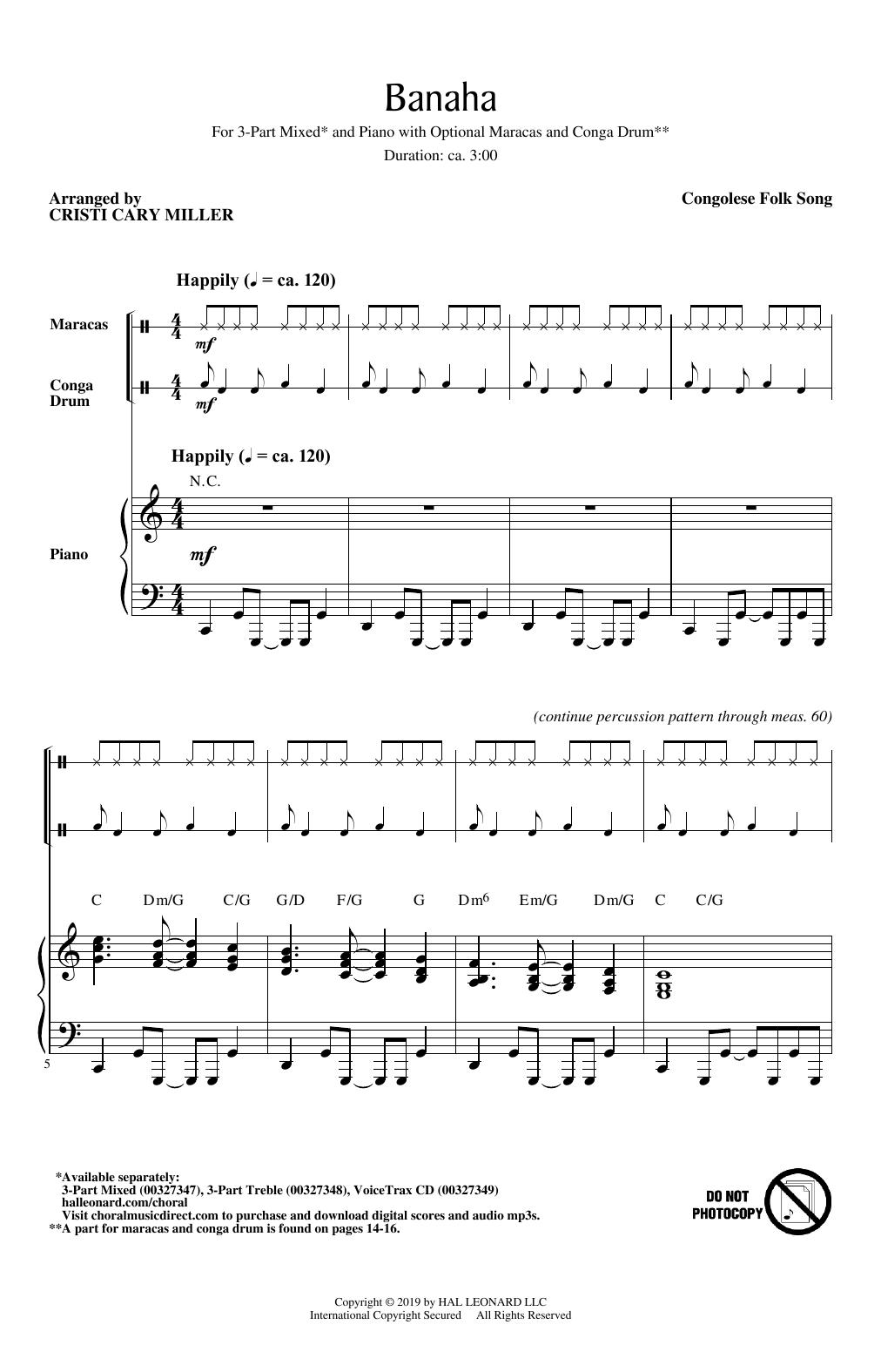 Download Congolese Folk Song Banaha (arr. Cristi Cary Miller) Sheet Music and learn how to play 3-Part Mixed Choir PDF digital score in minutes