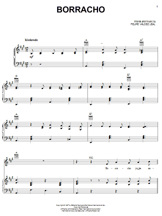 Download Conjunto Primavera Borracho Sheet Music and learn how to play Piano, Vocal & Guitar (Right-Hand Melody) PDF digital score in minutes