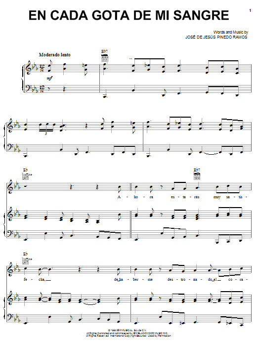 Download Conjunto Primavera En Cada Gota De Mi Sangre Sheet Music and learn how to play Piano, Vocal & Guitar (Right-Hand Melody) PDF digital score in minutes