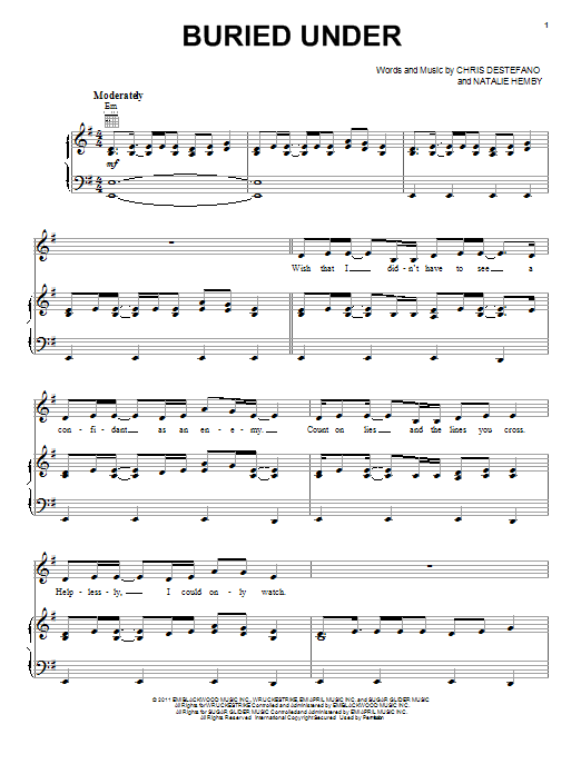 Download Connie Britton Buried Under (from the TV series 'Nashville') Sheet Music and learn how to play Piano, Vocal & Guitar (Right-Hand Melody) PDF digital score in minutes