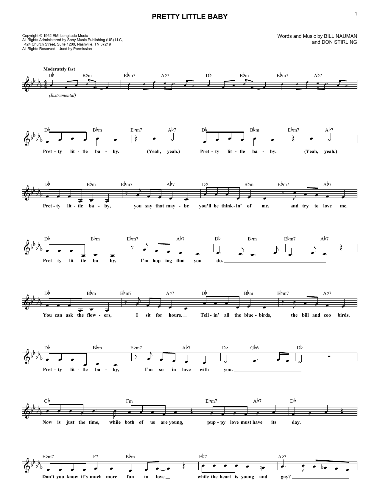Download Connie Francis Pretty Little Baby Sheet Music and learn how to play Piano, Vocal & Guitar Chords (Right-Hand Melody) PDF digital score in minutes