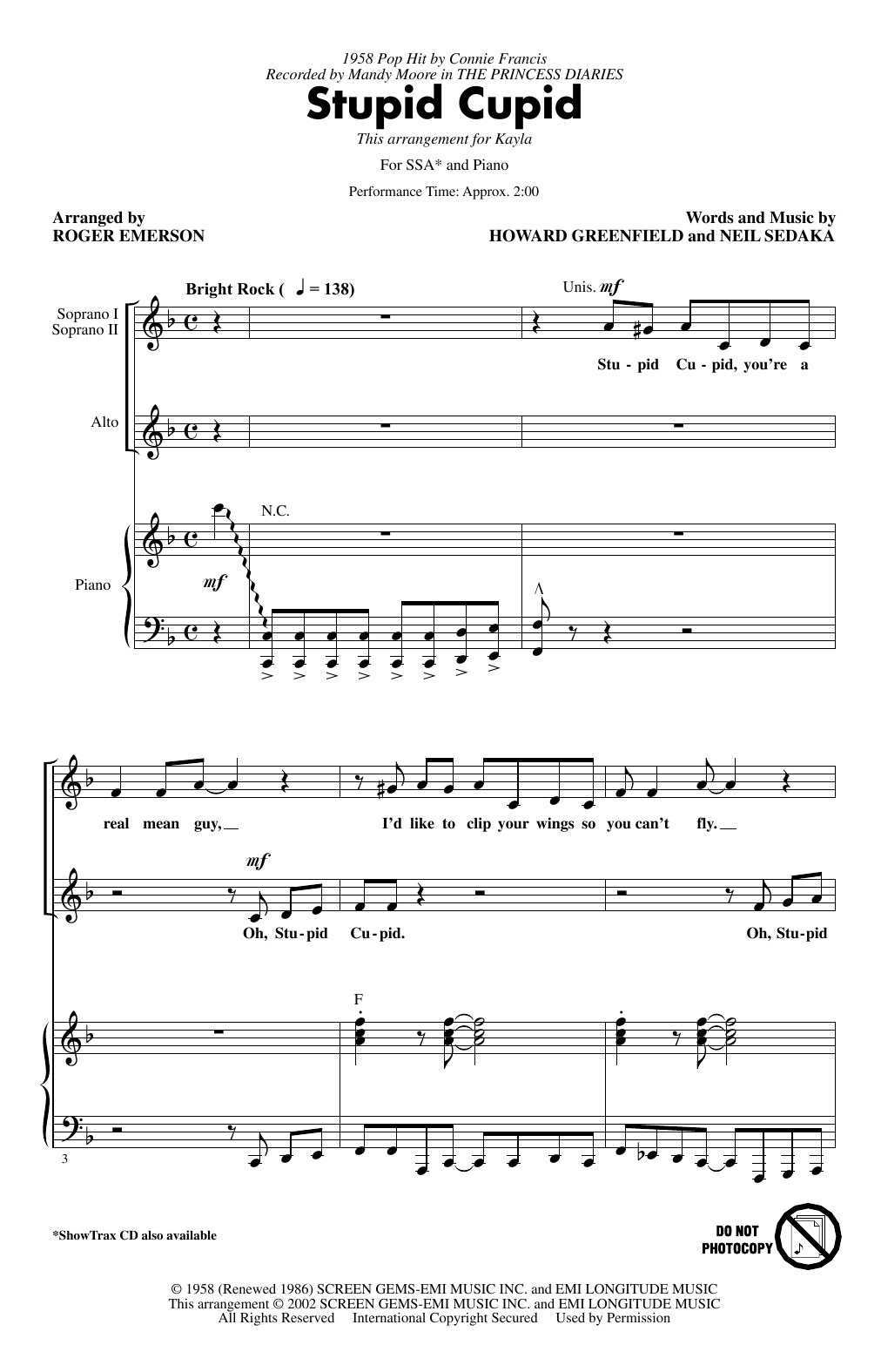 Download Connie Francis Stupid Cupid (arr. Roger Emerson) Sheet Music and learn how to play SSA Choir PDF digital score in minutes