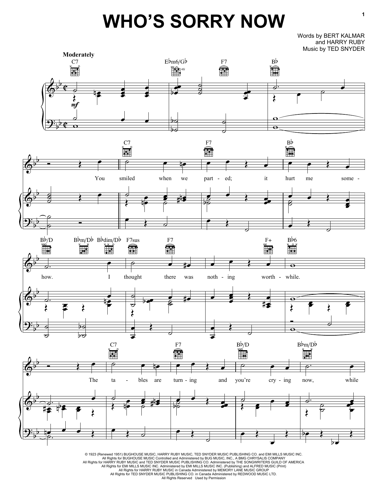 Download Connie Francis Who's Sorry Now Sheet Music and learn how to play Real Book – Melody & Chords PDF digital score in minutes