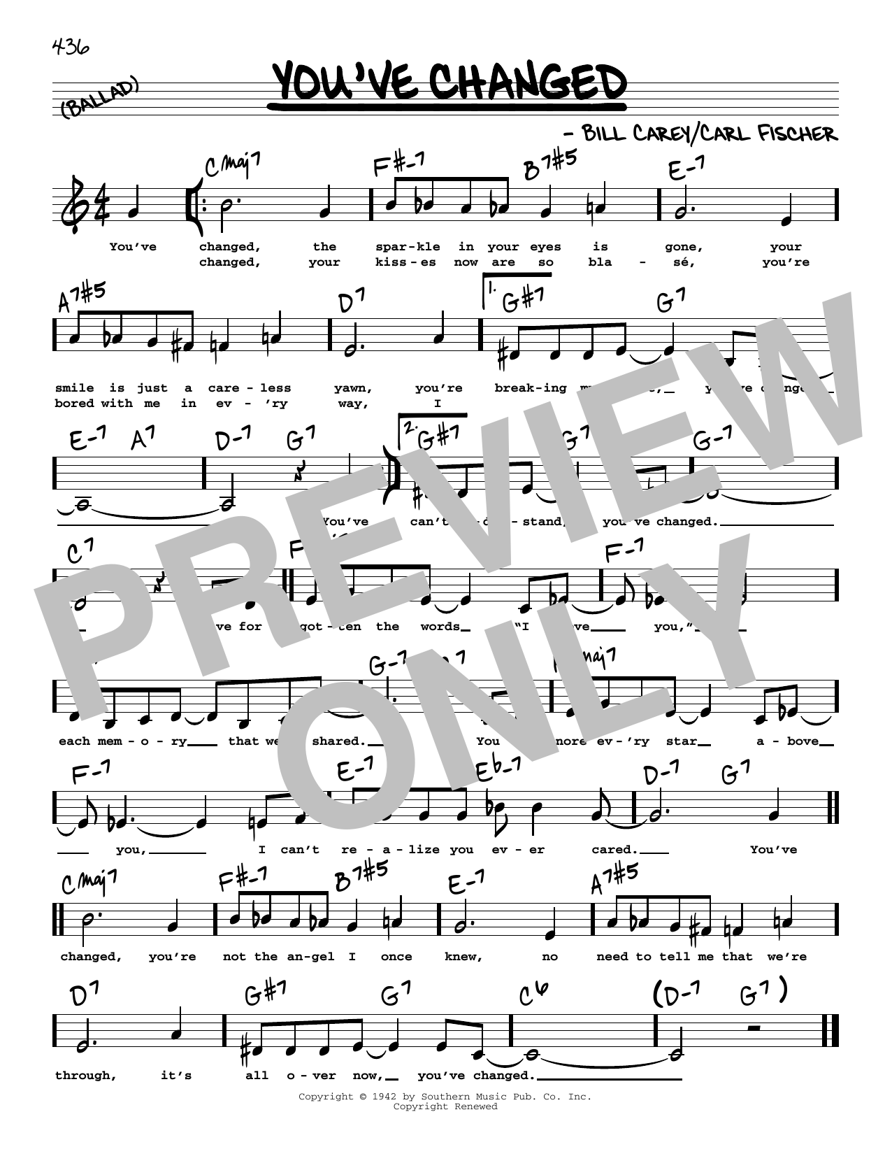 Download Connie Russell You've Changed (Low Voice) Sheet Music and learn how to play Real Book – Melody, Lyrics & Chords PDF digital score in minutes