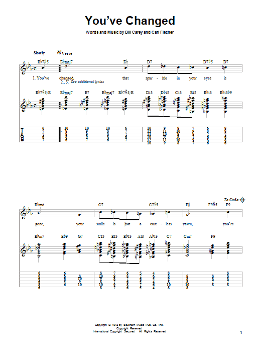 Download Connie Russell You've Changed Sheet Music and learn how to play Piano, Vocal & Guitar (Right-Hand Melody) PDF digital score in minutes