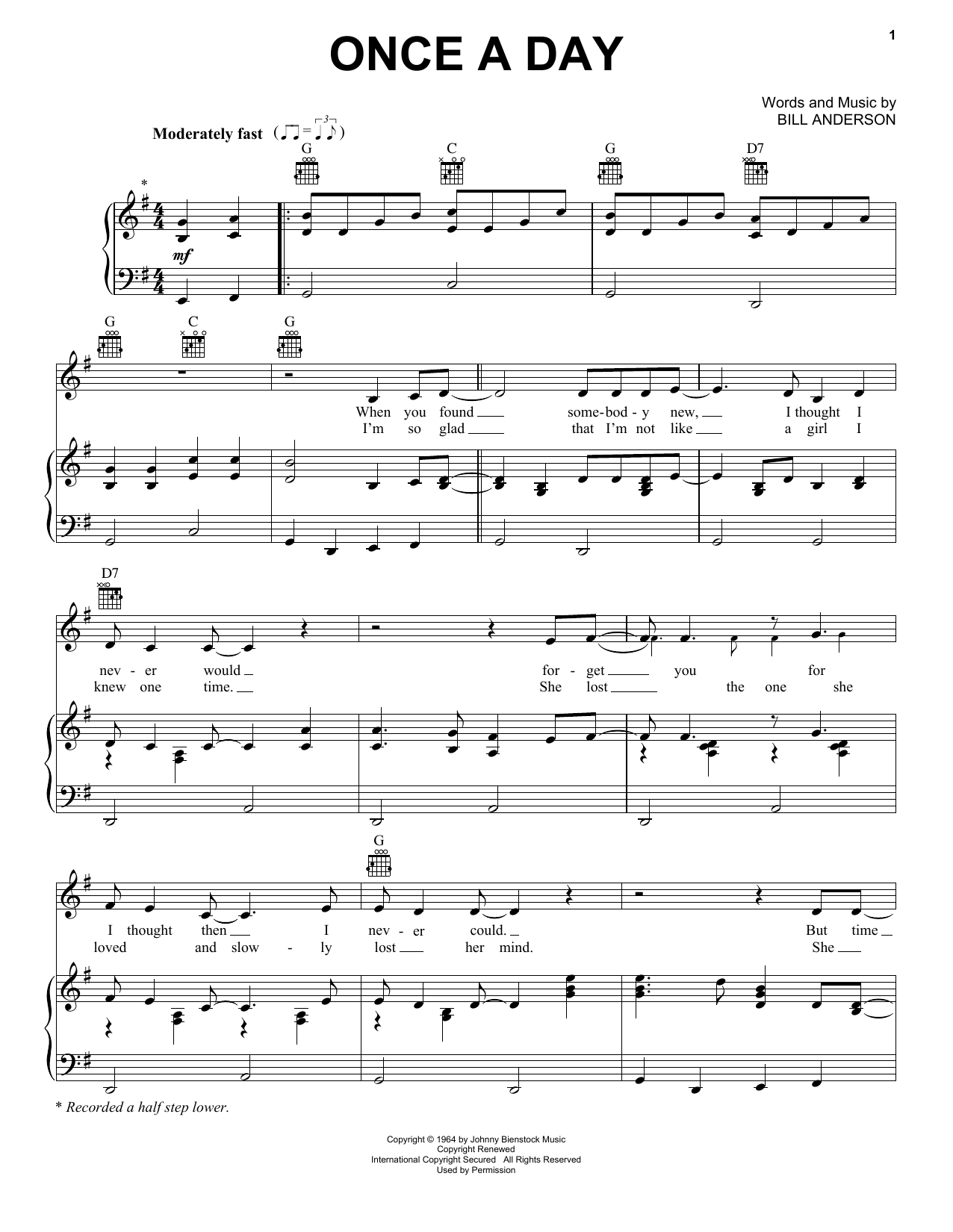 Download Connie Smith Once A Day Sheet Music and learn how to play Piano, Vocal & Guitar (Right-Hand Melody) PDF digital score in minutes