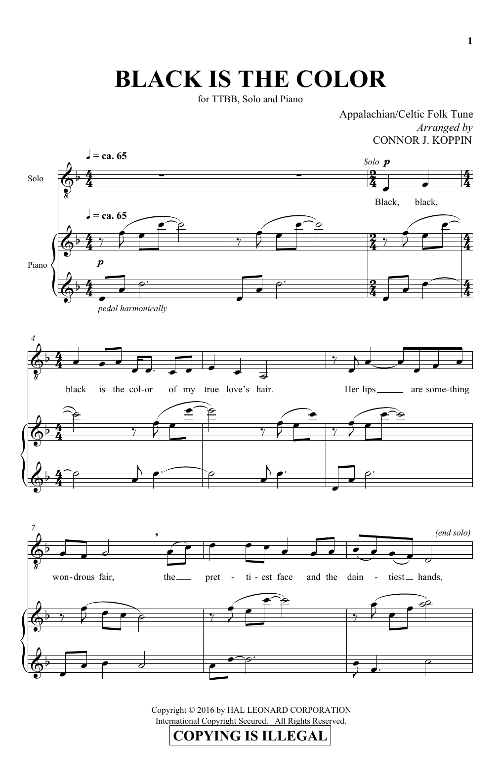 Download Traditional Folksong Black Is The Color (arr. Connor J. Koppin) Sheet Music and learn how to play TTBB PDF digital score in minutes