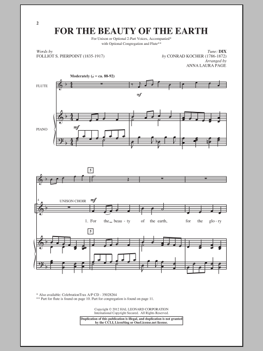 Download Anna Laura Page For The Beauty Of The Earth Sheet Music and learn how to play 2-Part Choir PDF digital score in minutes