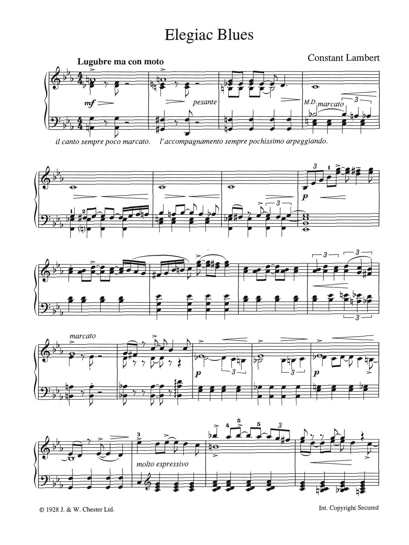 Download Constant Lambert Elegiac Blues Sheet Music and learn how to play Piano PDF digital score in minutes