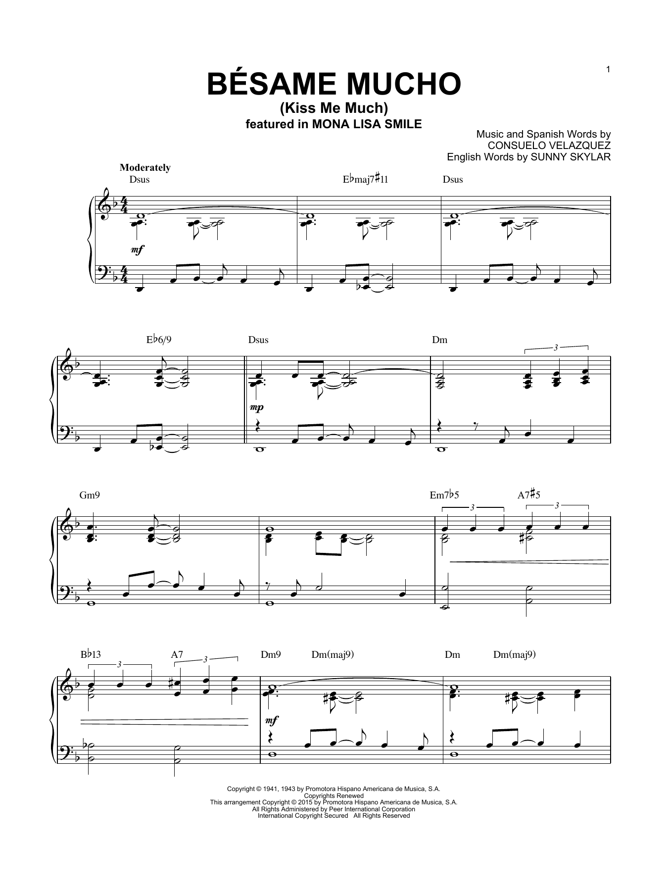 Download Consuelo Velazquez Bésame Mucho (Kiss Me Much) Sheet Music and learn how to play Piano PDF digital score in minutes