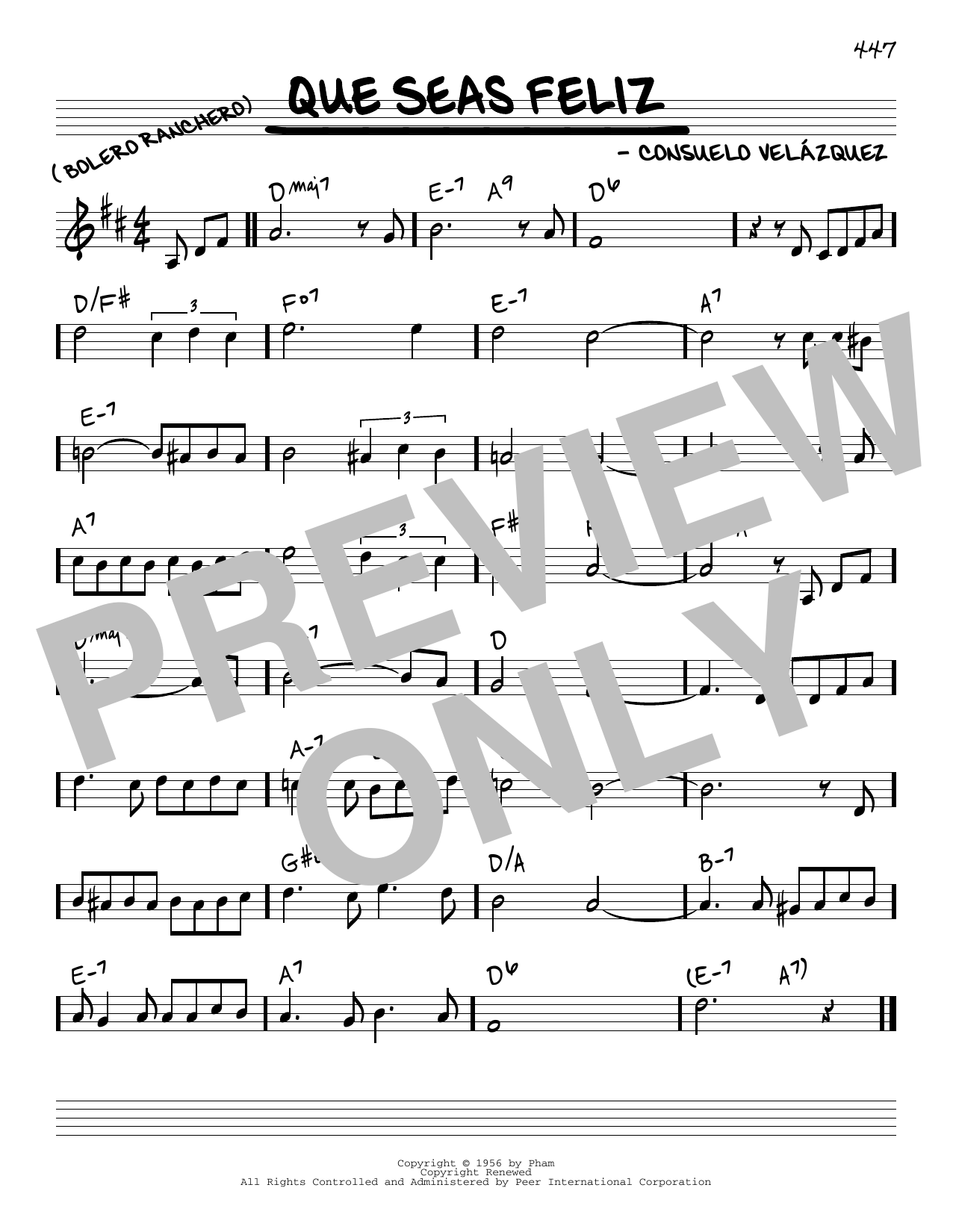 Download Consuelo Velazquez Que Seas Feliz Sheet Music and learn how to play Real Book – Melody & Chords PDF digital score in minutes