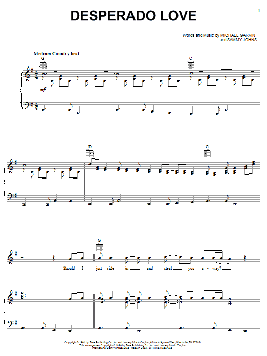 Download Conway Twitty Desperado Love Sheet Music and learn how to play Piano, Vocal & Guitar (Right-Hand Melody) PDF digital score in minutes