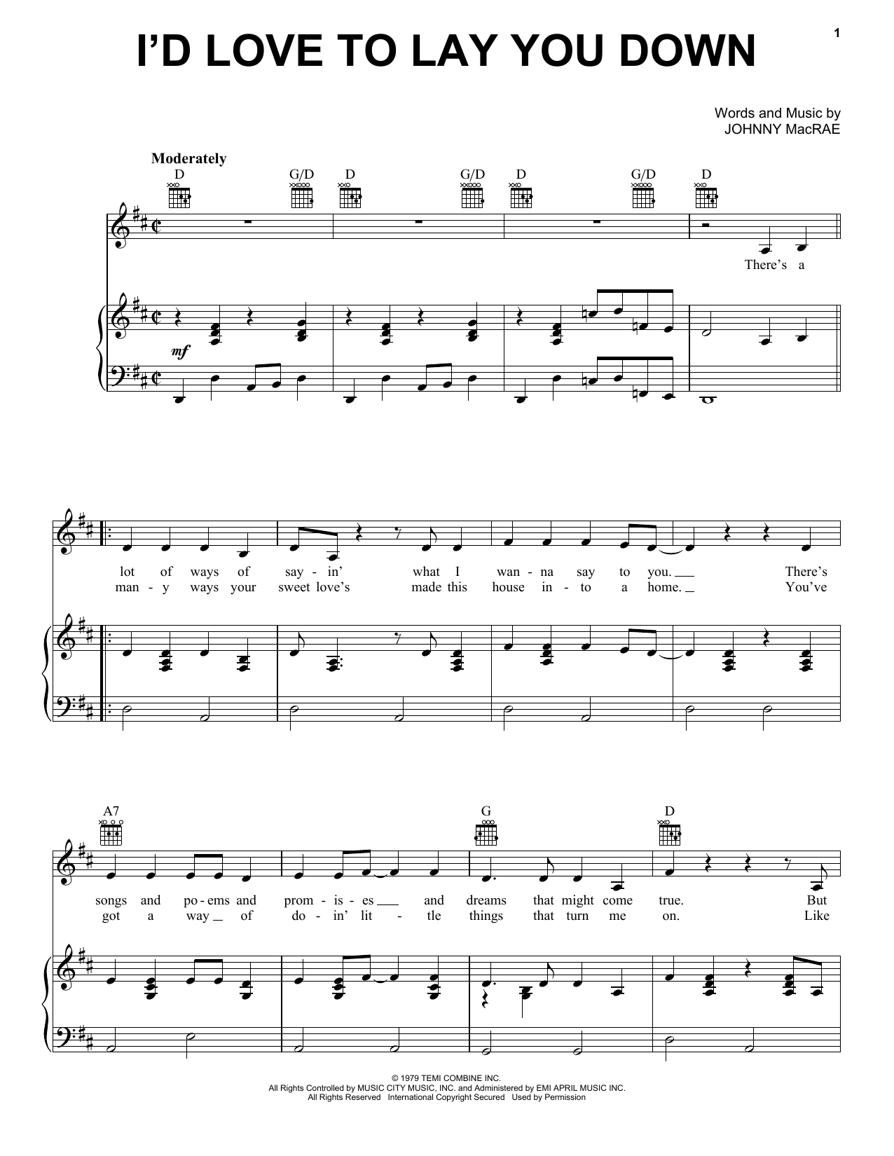 Download Conway Twitty I'd Love To Lay You Down Sheet Music and learn how to play Melody Line, Lyrics & Chords PDF digital score in minutes