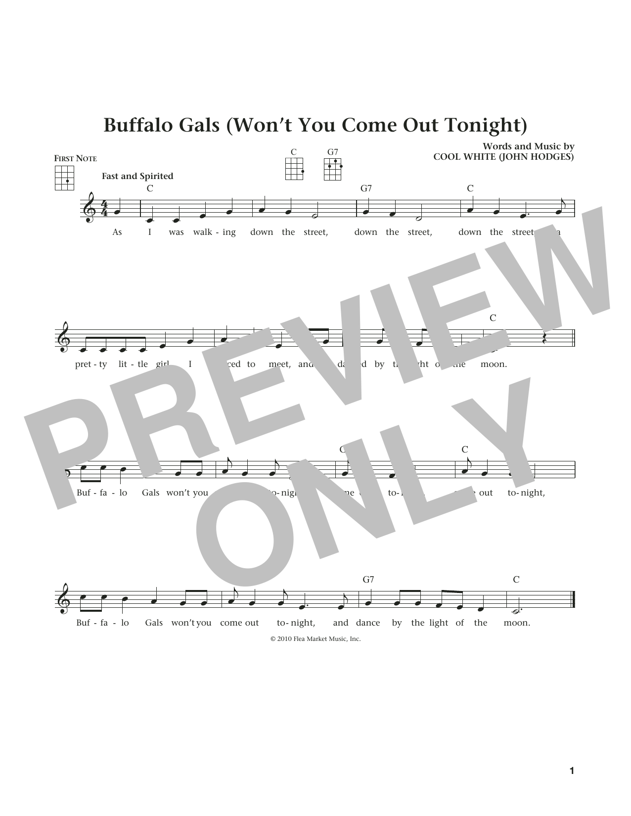 Download Cool White (John Hodges) Buffalo Gals (Won't You Come Out Tonight?) Sheet Music and learn how to play Ukulele PDF digital score in minutes