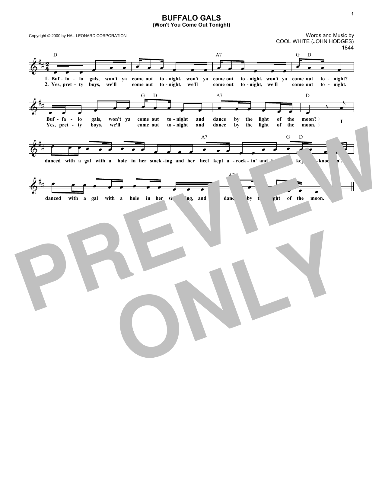 Download Cool White (John Hodges) Buffalo Gals (Won't You Come Out Tonight?) Sheet Music and learn how to play Super Easy Piano PDF digital score in minutes