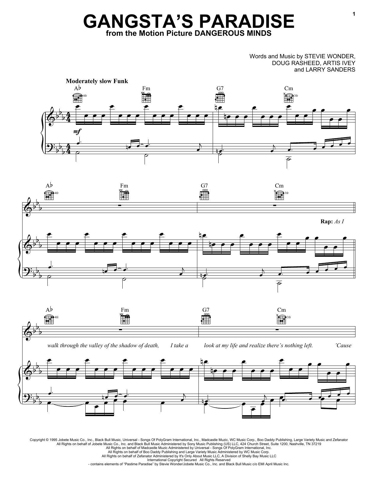 Download Coolio Sheet Music and learn how to play Piano, Vocal & Guitar Chords (Right-Hand Melody) PDF score in minutes