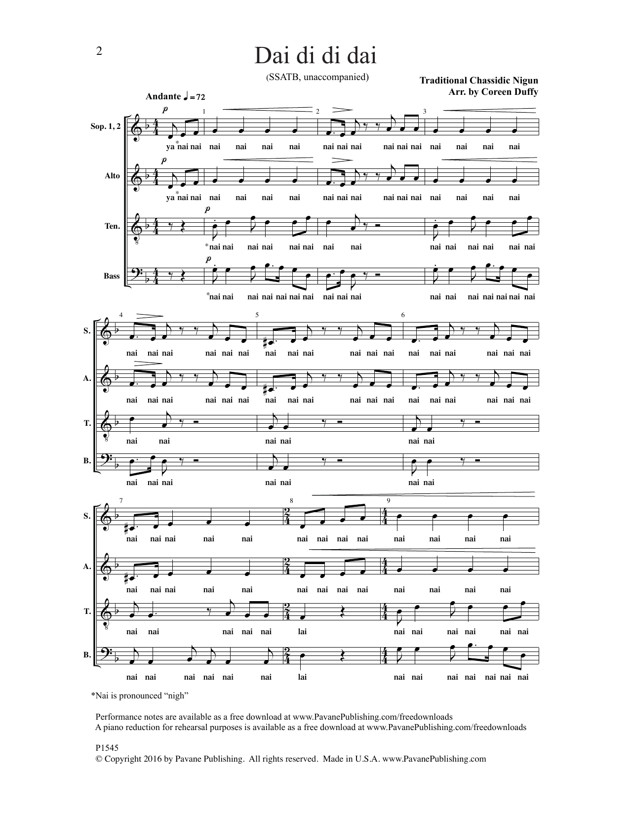 Download Coreen Duffy Dai Di Di Dai Sheet Music and learn how to play Choir PDF digital score in minutes