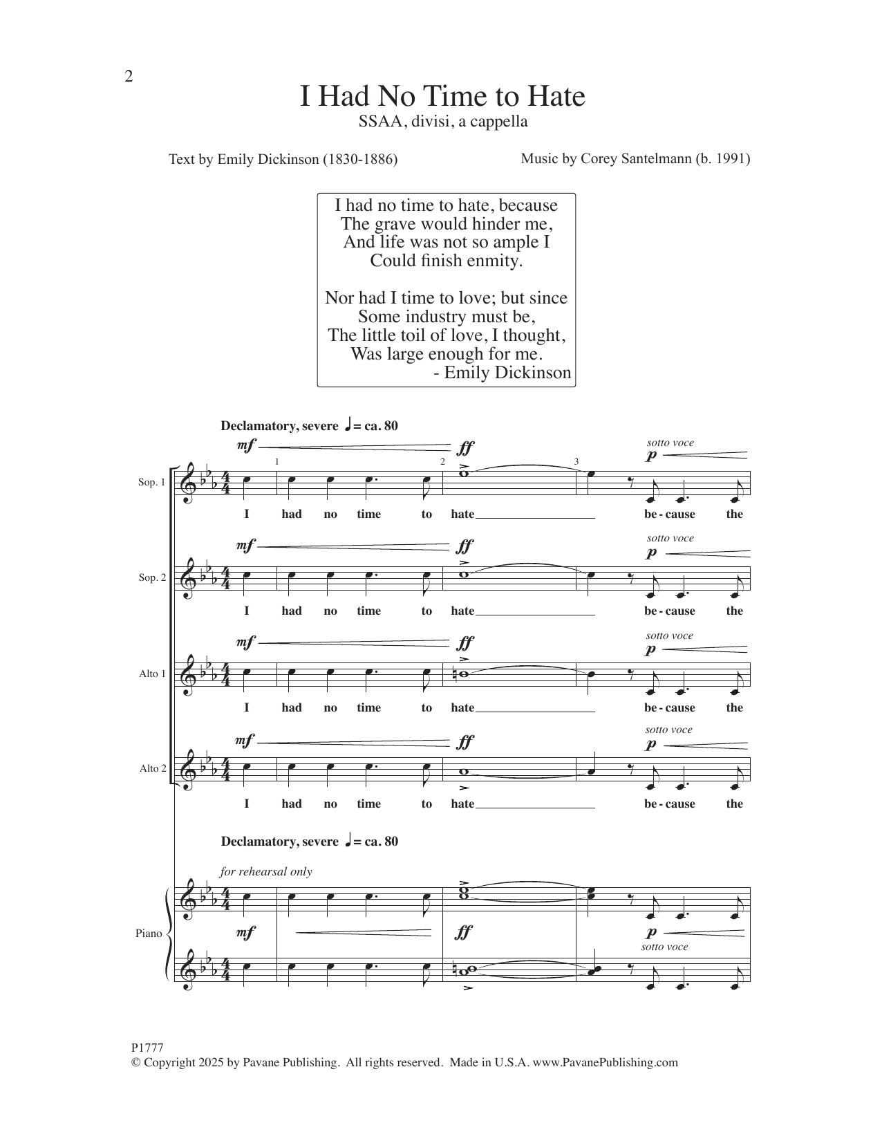 Download Corey Santelmann I Had No Time To Hate Sheet Music and learn how to play SSAA Choir PDF digital score in minutes