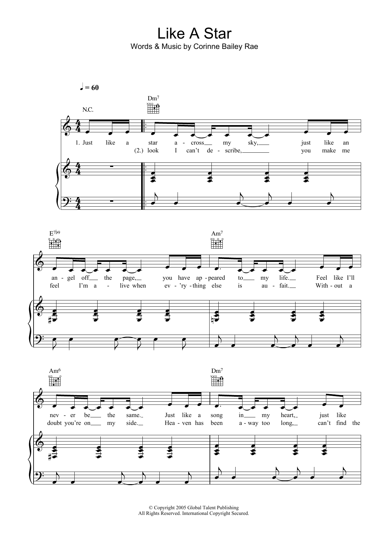 Download Corinne Bailey Rae Like A Star Sheet Music and learn how to play Beginner Piano PDF digital score in minutes