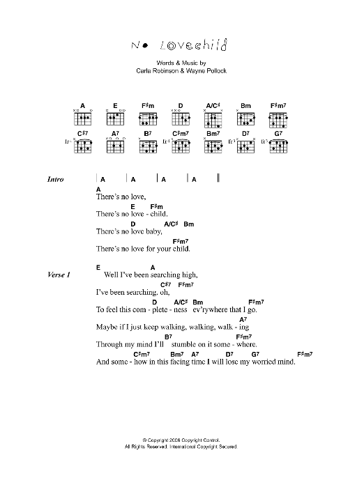 Download Corinne Bailey Rae No Love Child Sheet Music and learn how to play Piano, Vocal & Guitar PDF digital score in minutes