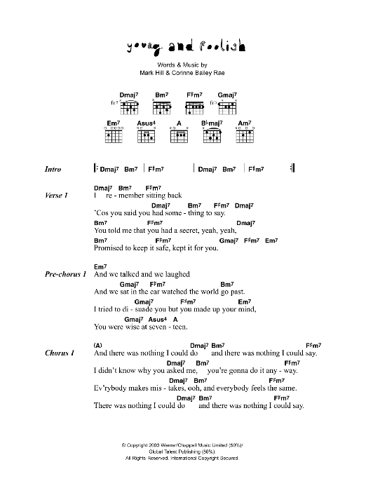 Download Corinne Bailey Rae Young And Foolish Sheet Music and learn how to play Lyrics & Chords PDF digital score in minutes