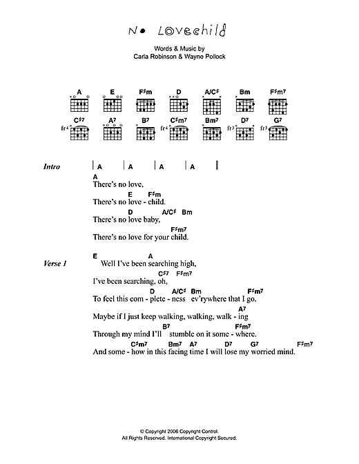 Download Corinne Bailey Rae No Love Child Sheet Music and learn how to play Piano, Vocal & Guitar PDF digital score in minutes