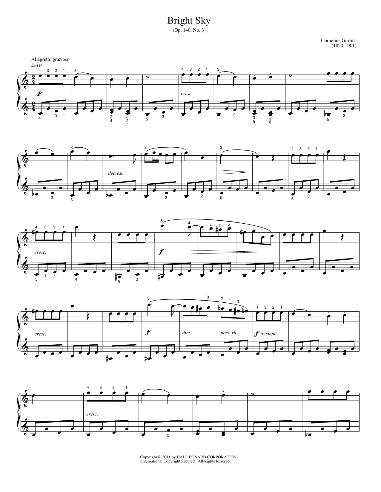 Download Cornelius Gurlitt Bright Sky Sheet Music and learn how to play Easy Piano PDF digital score in minutes