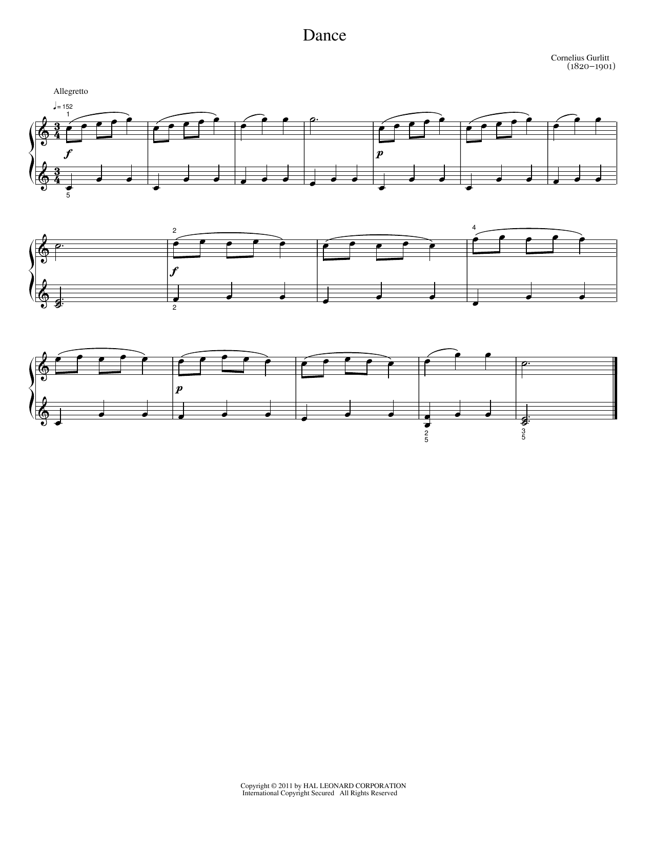 Download Cornelius Gurlitt Dance Sheet Music and learn how to play Easy Piano PDF digital score in minutes