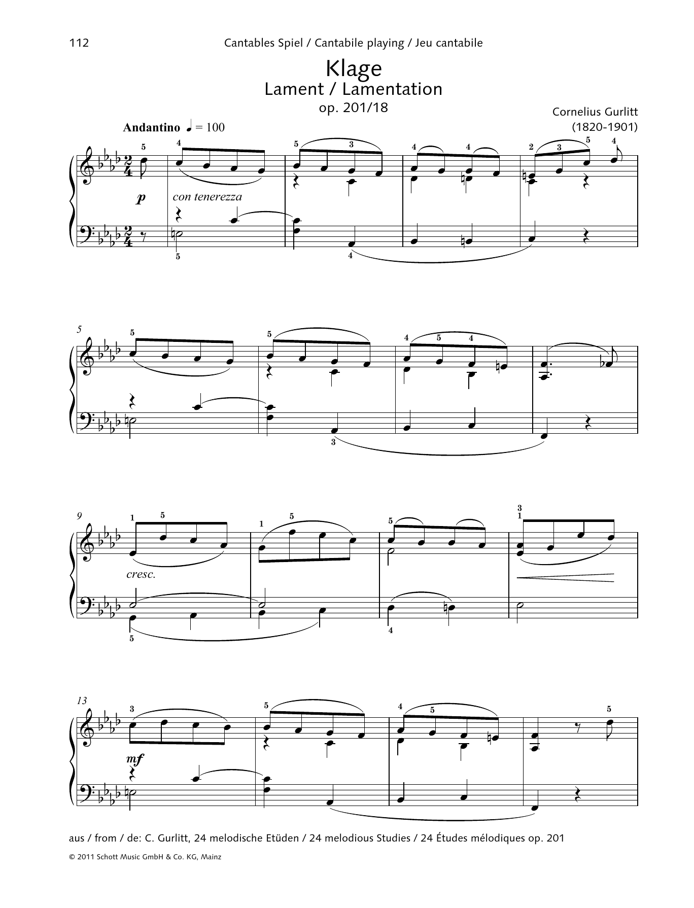 Download Cornelius Gurlitt Lament Sheet Music and learn how to play Piano Solo PDF digital score in minutes