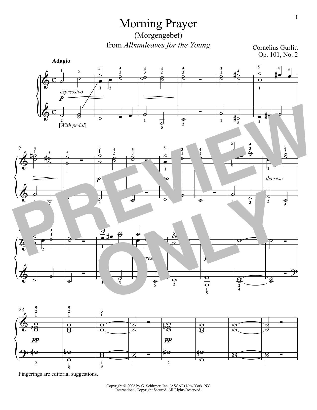 Download Cornelius Gurlitt Morning Prayer (Morgengebet), Op. 101, No. 2 Sheet Music and learn how to play Piano PDF digital score in minutes