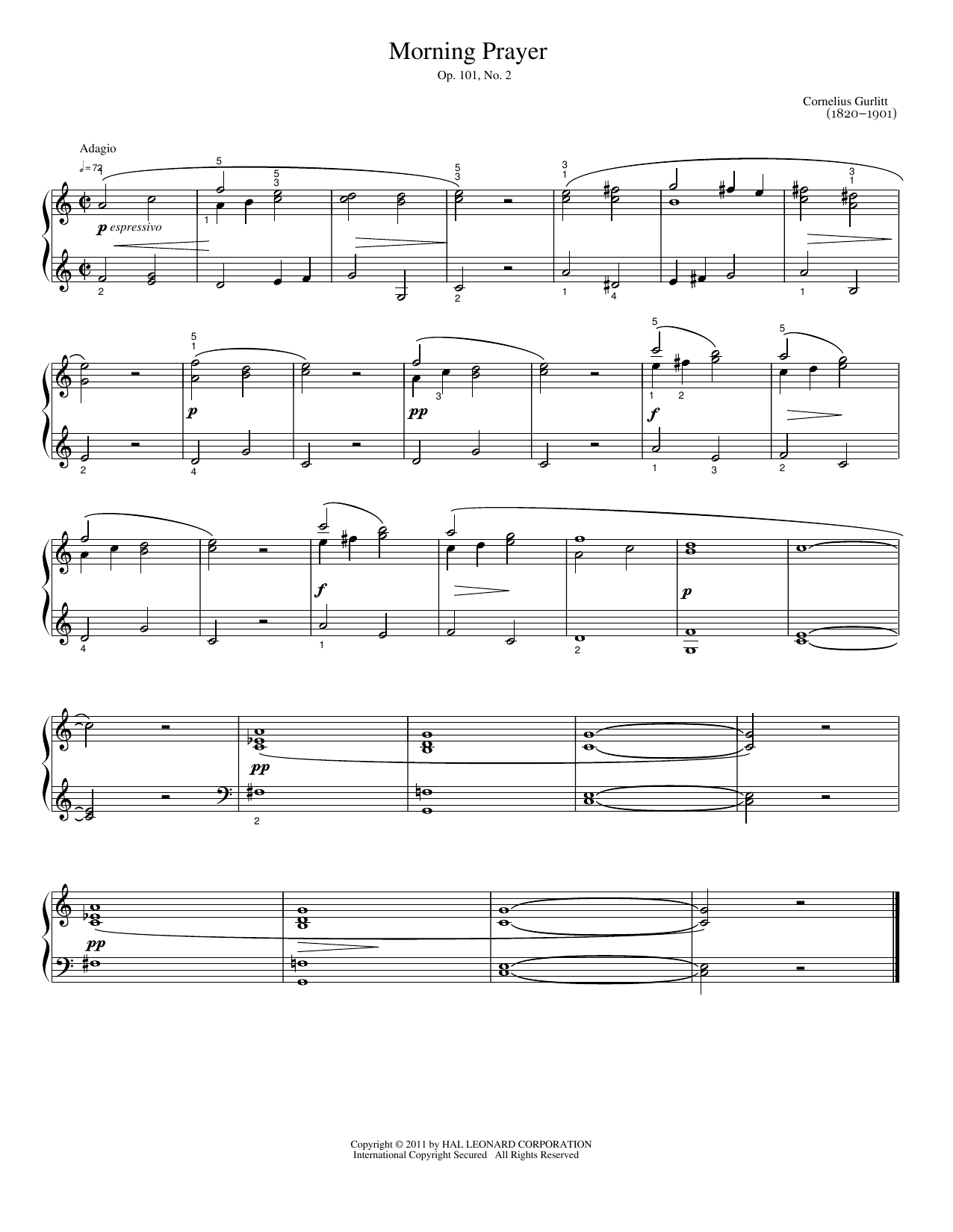 Download Cornelius Gurlitt Morning Prayer Sheet Music and learn how to play Easy Piano PDF digital score in minutes