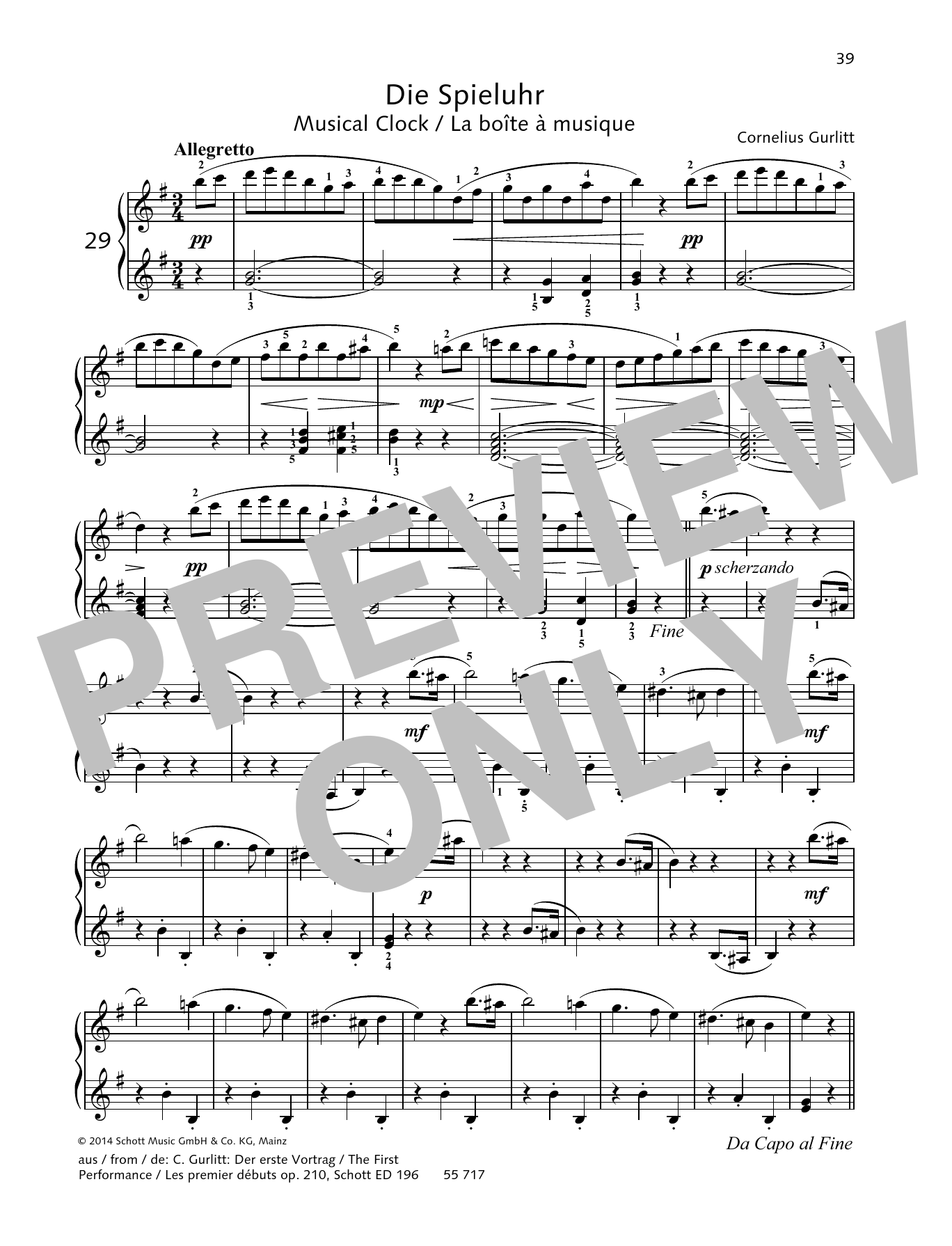 Download Cornelius Gurlitt Musical Clock Sheet Music and learn how to play Piano Solo PDF digital score in minutes