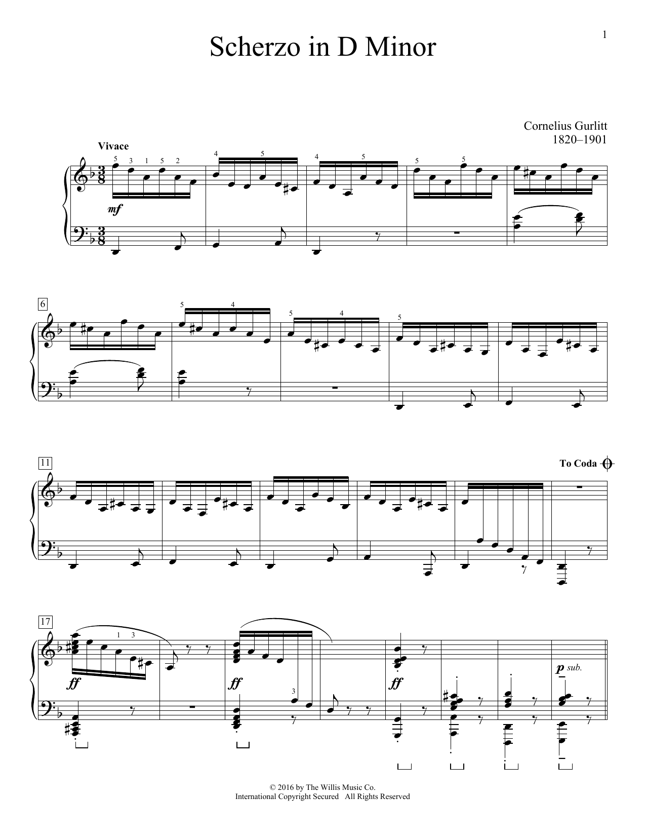 Download Cornelius Gurlitt Scherzo In D Minor Sheet Music and learn how to play Educational Piano PDF digital score in minutes