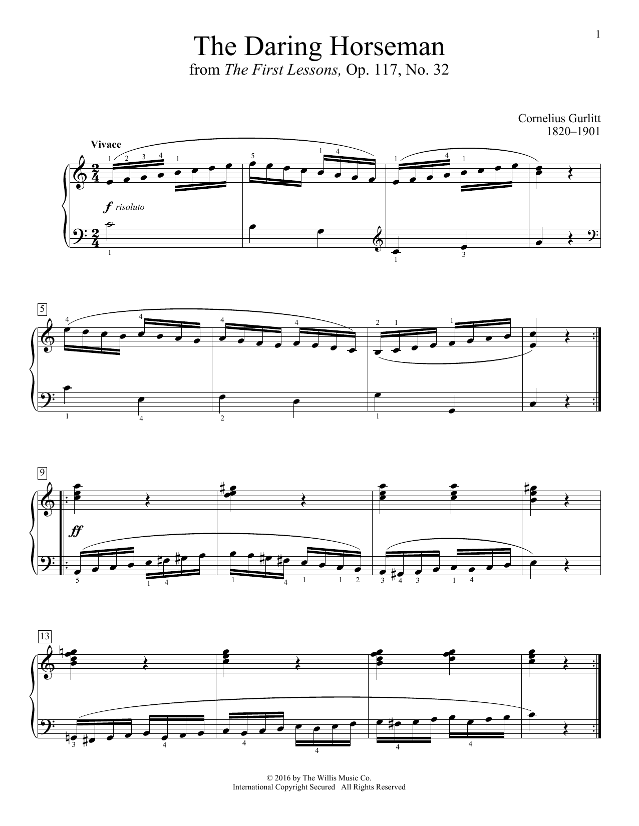 Download Cornelius Gurlitt The Daring Horseman Sheet Music and learn how to play Educational Piano PDF digital score in minutes