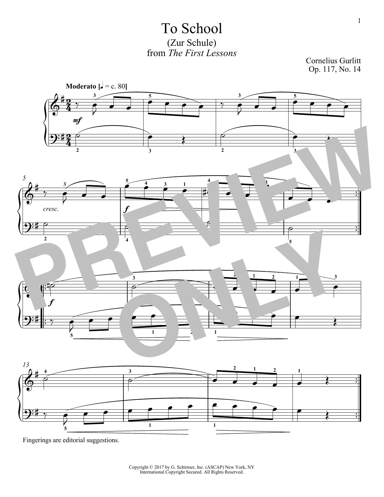 Download Cornelius Gurlitt To School (Zur Schule), Op. 117, No. 14 Sheet Music and learn how to play Piano PDF digital score in minutes