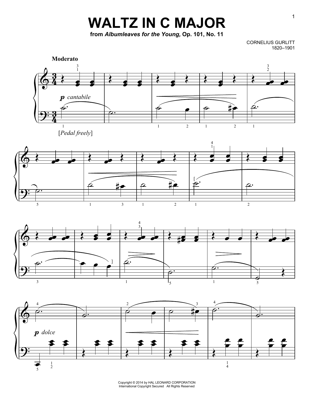 Download Cornelius Gurlitt Waltz, Op. 101, No. 11 Sheet Music and learn how to play Easy Piano PDF digital score in minutes